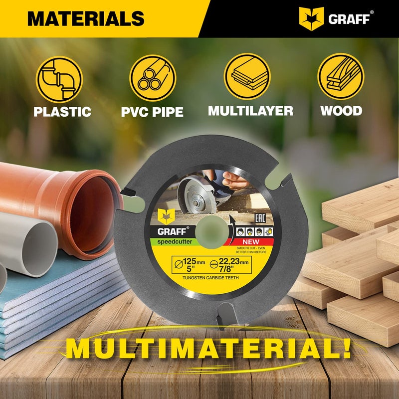 GRAFF SPEEDCUTTER 5 Inch Wood Carving Disc for Angle Grinder - Circular Saw Blade for Cutting, Sculpting & Shaping - 7/8 Inch Arbor - 125mm - Image 2